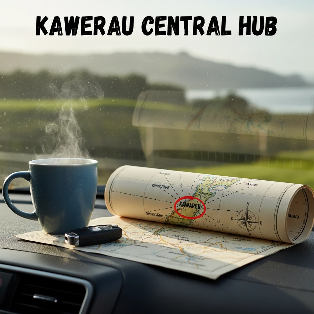 Map showing Kawerau as a central travel hub in Bay of Plenty