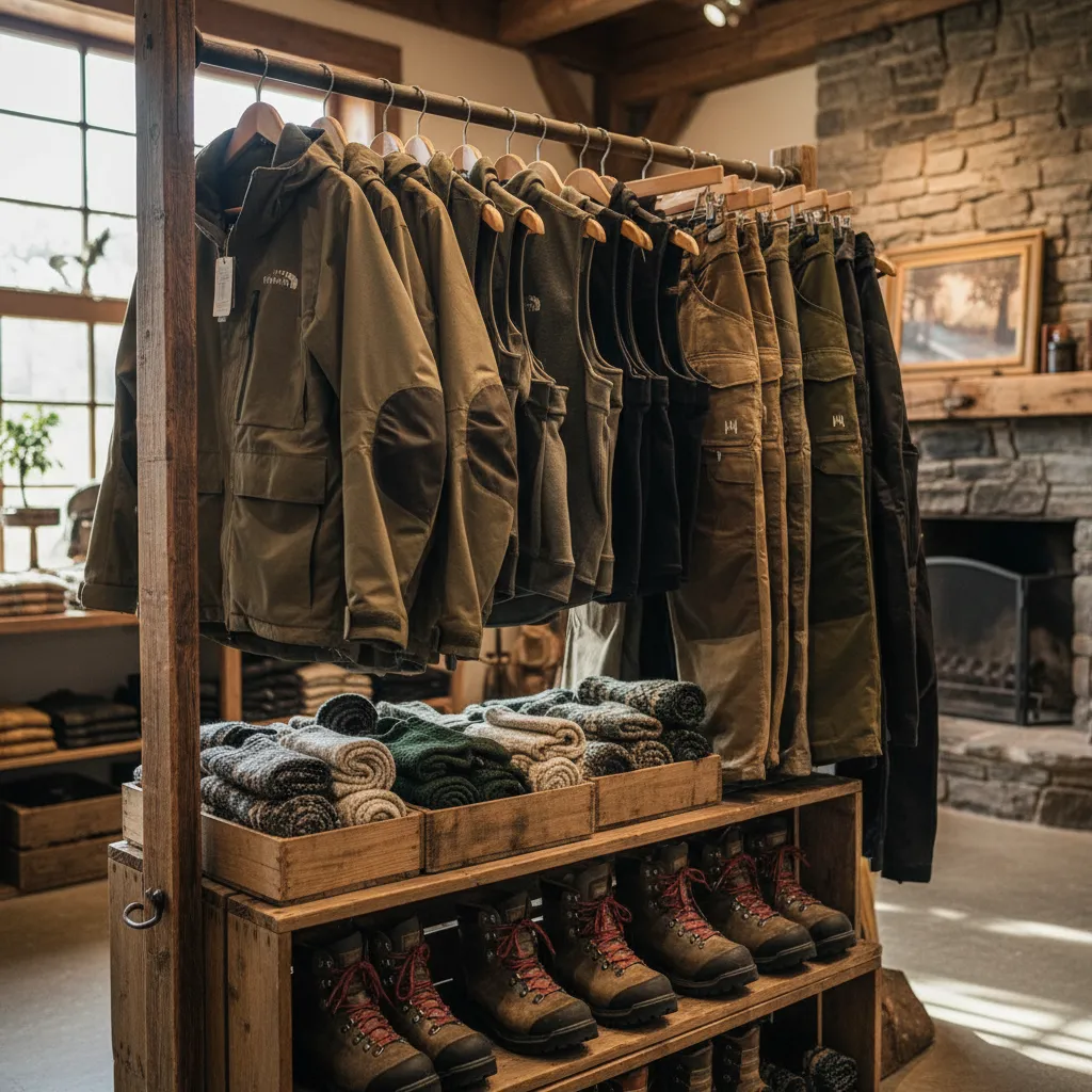 Outdoor clothing and rugged footwear for camping