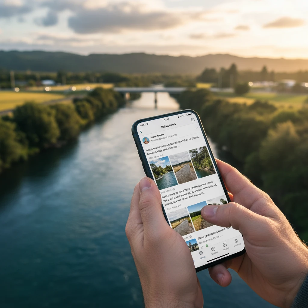 Checking local news on mobile in Kawerau