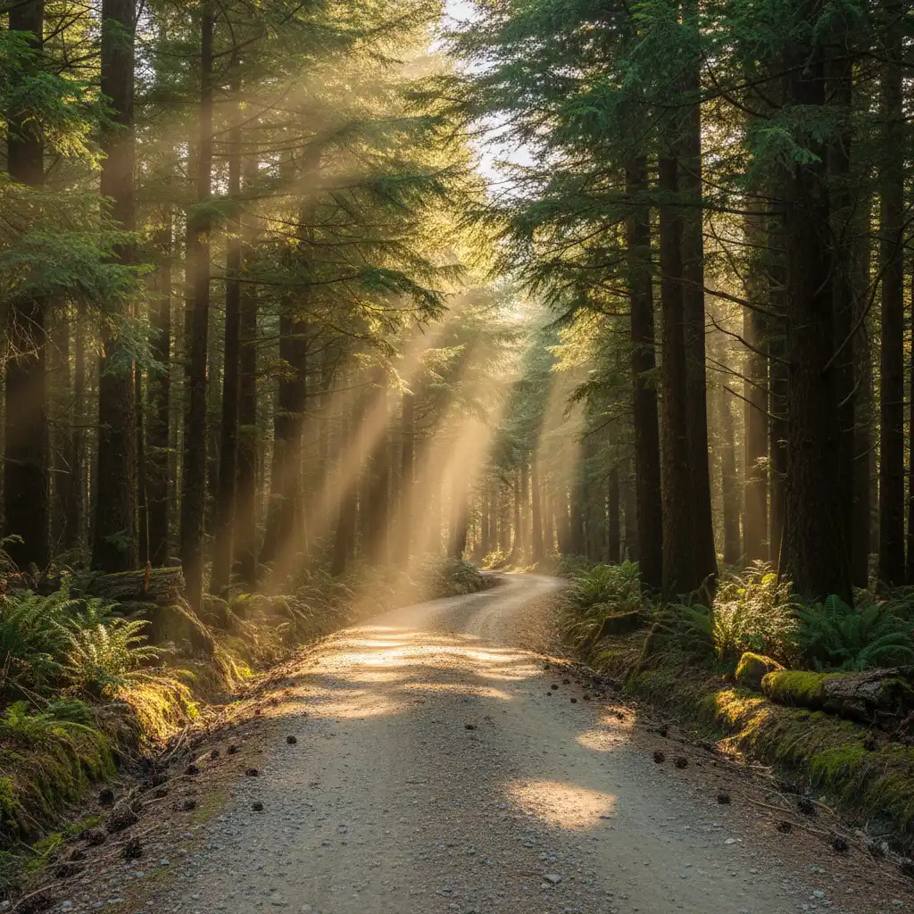 Gravel forestry road leading to Tarawera Falls