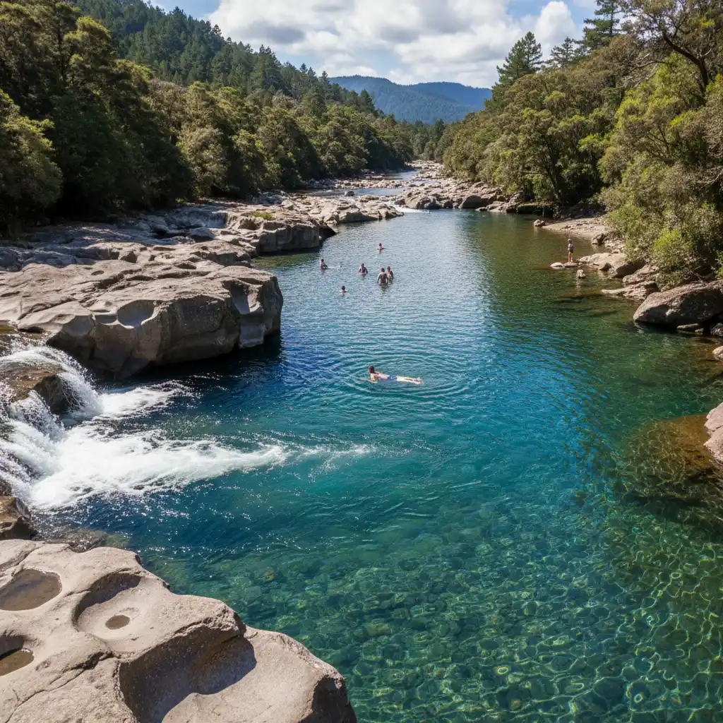 Swimming spots downstream from Tarawera Falls