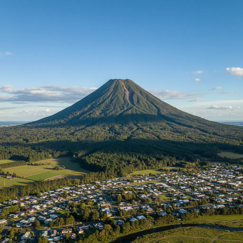 Mt Edgecumbe Putauaki towering over Kawerau