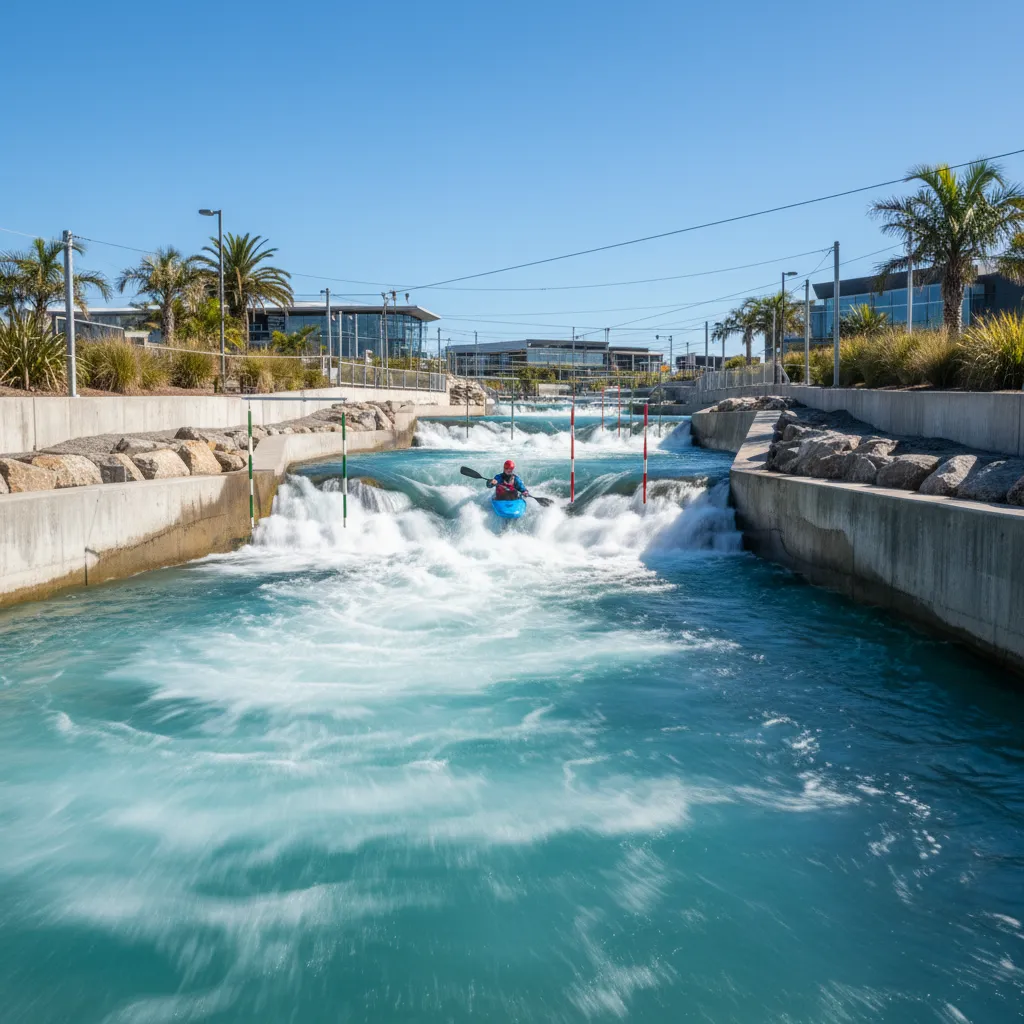 Artificial kayak slalom course NZ with hanging gates