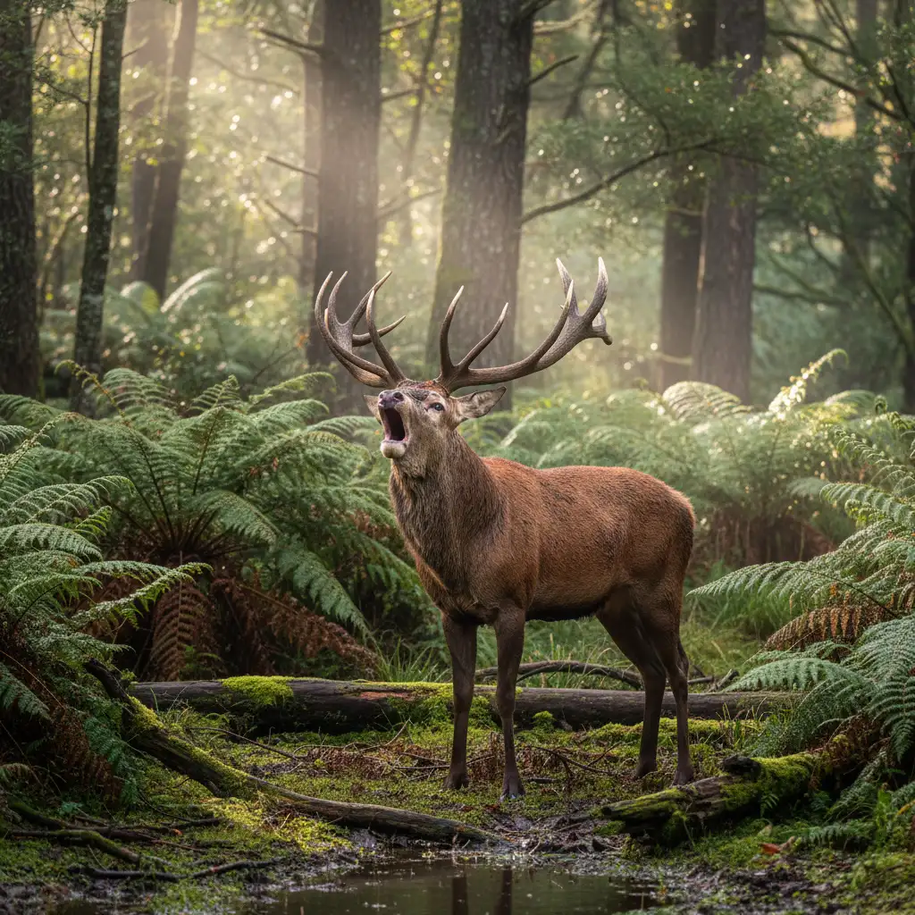 Red Stag roaring during the autumn hunting season in New Zealand