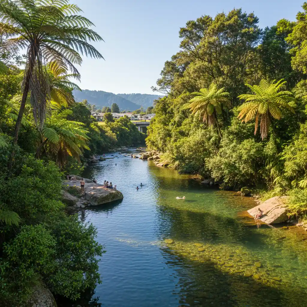 Scenic Tarawera River swimming spot near Firmin Field
