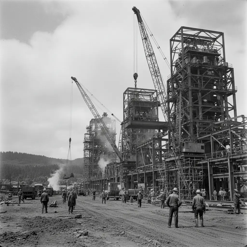 Construction of the Tasman Pulp and Paper Mill circa 1954