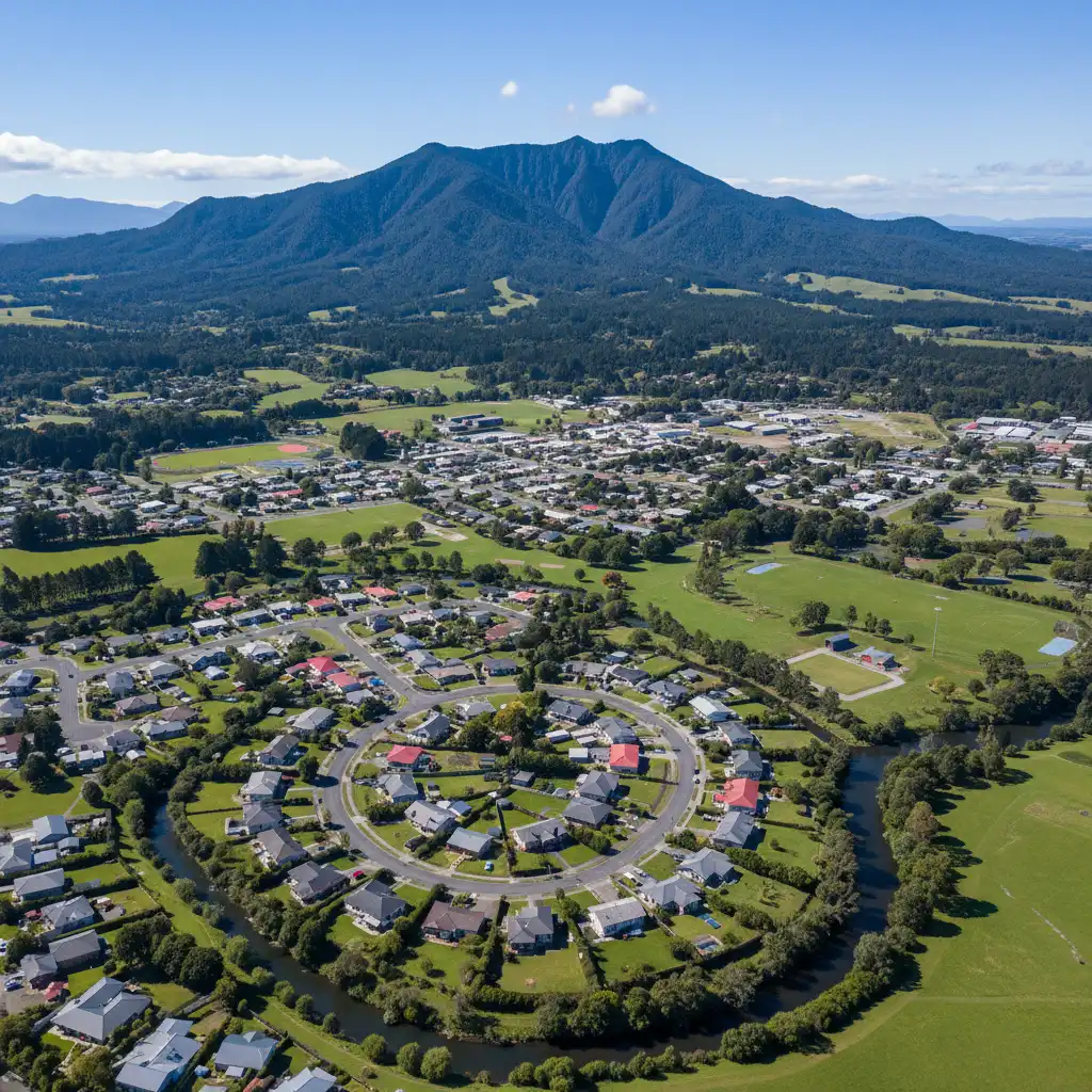 Aerial view of Kawerau's Garden City layout