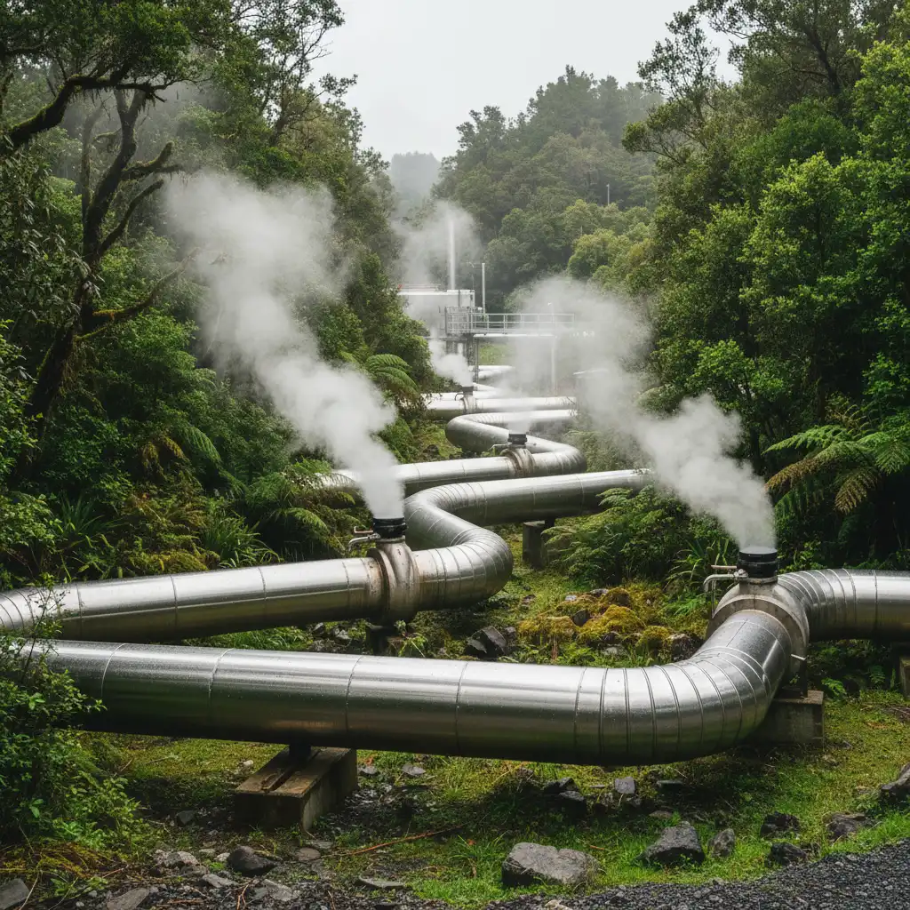 Industrial geothermal steam pipes in Kawerau