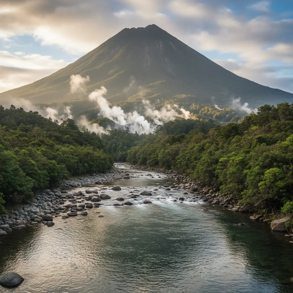 Tarawera River and Mount Putauaki