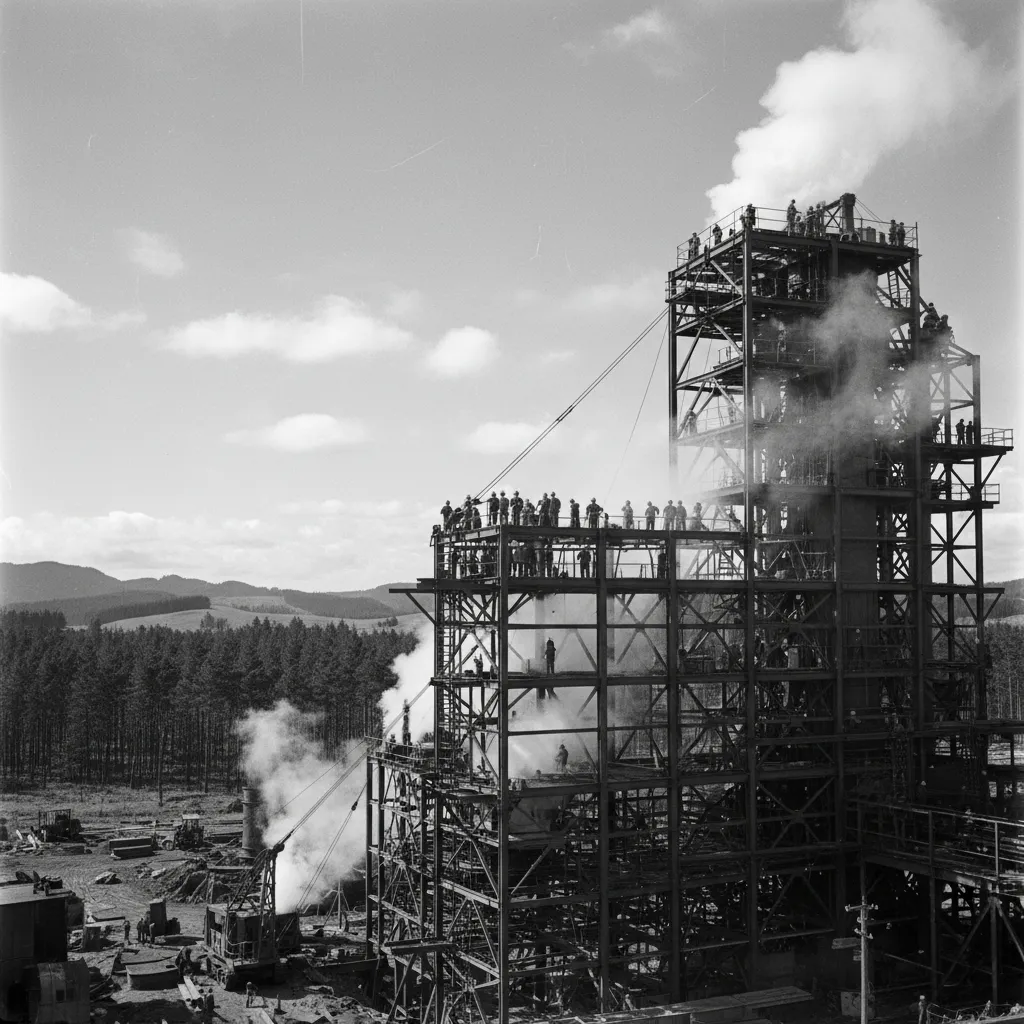 Construction of the Tasman Pulp and Paper Mill in the 1950s