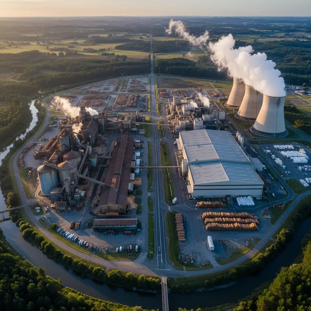 Aerial view of the Tasman Mill complex in Kawerau