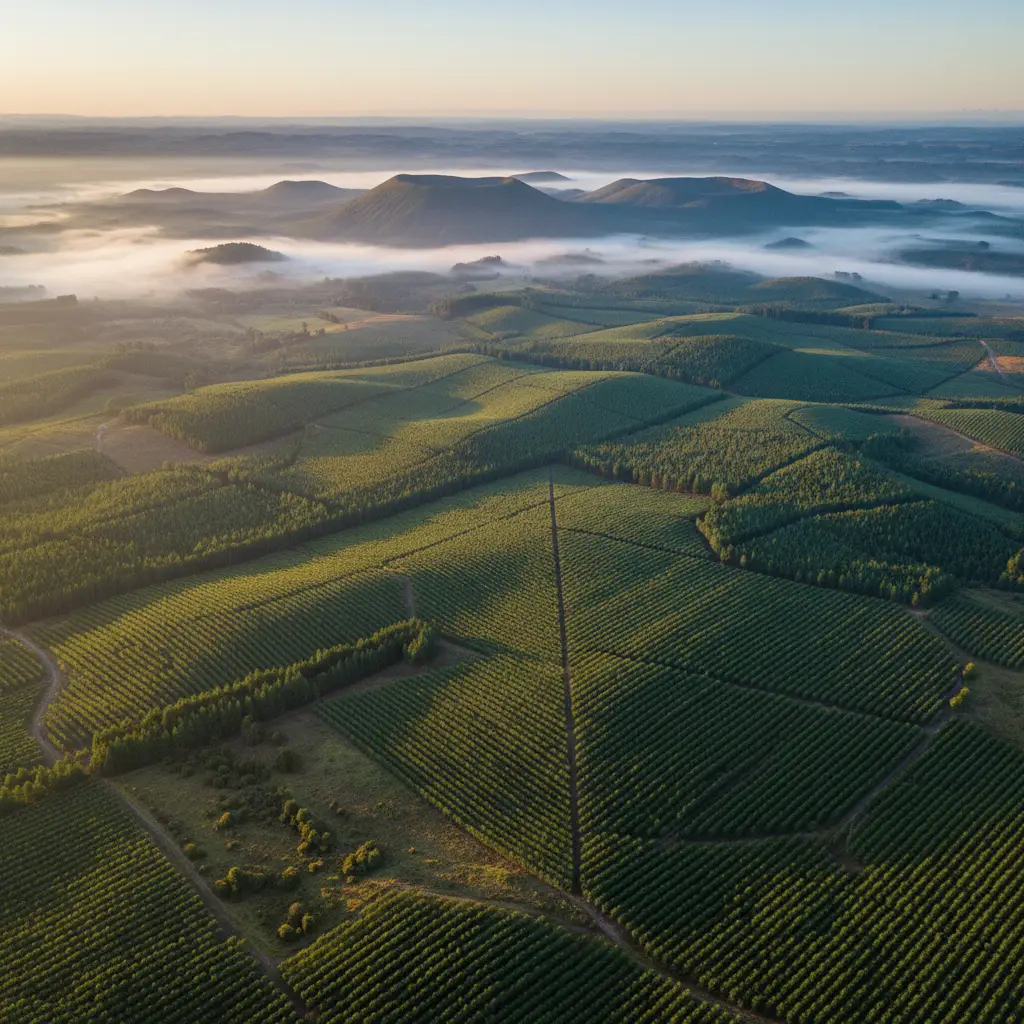 Aerial view of Kaingaroa Forest pine plantations in Bay of Plenty