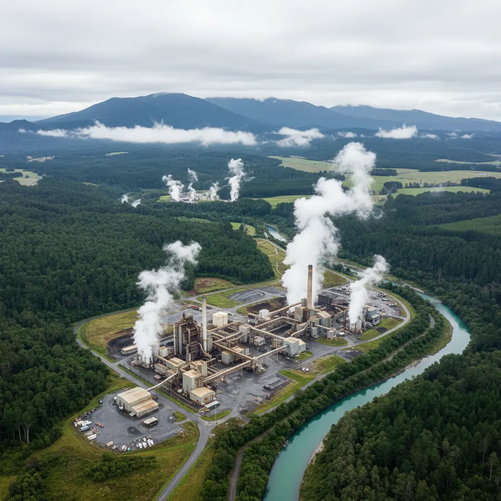 Aerial view of Kawerau industrial zone and geothermal fields