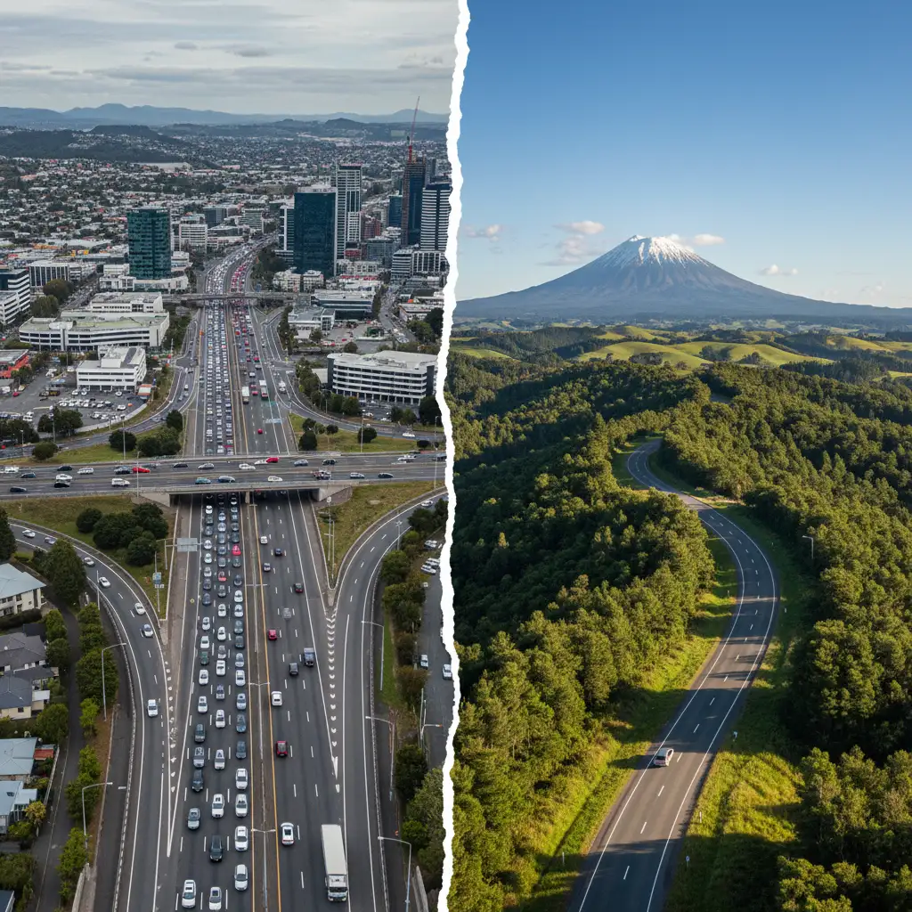 Traffic congestion in Auckland vs open roads in Bay of Plenty