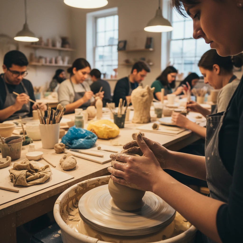 Community members participating in an arts and crafts society workshop