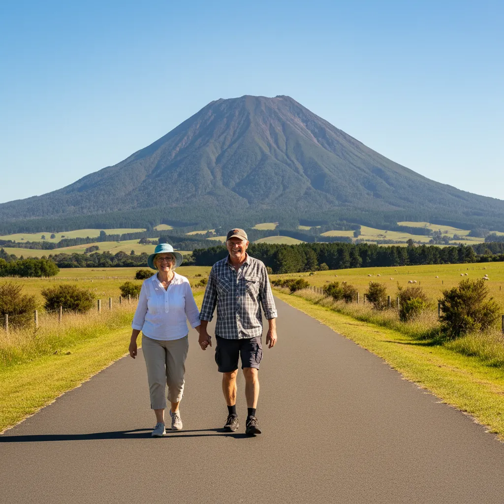 Seniors walking on flat terrain in Kawerau near Mount Putauaki