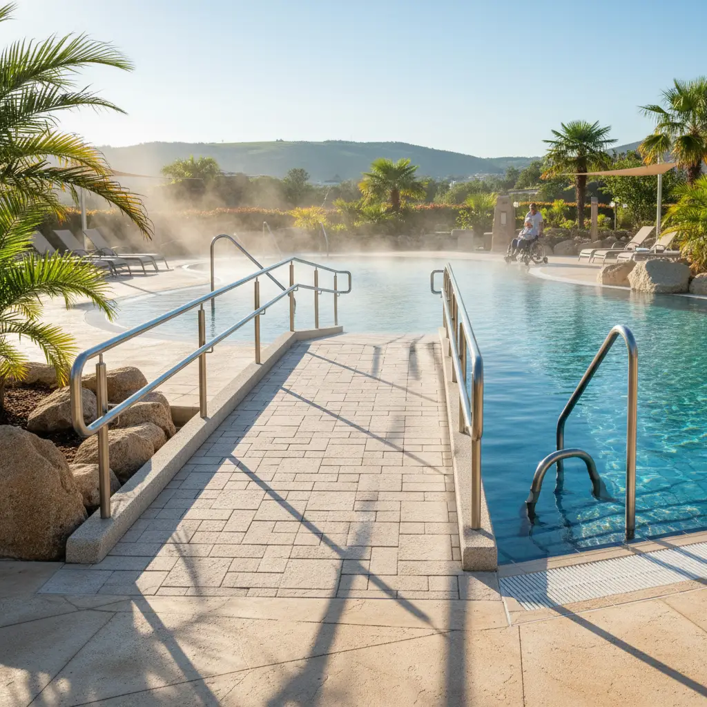Ramp access and handrails at thermal pools Kawerau
