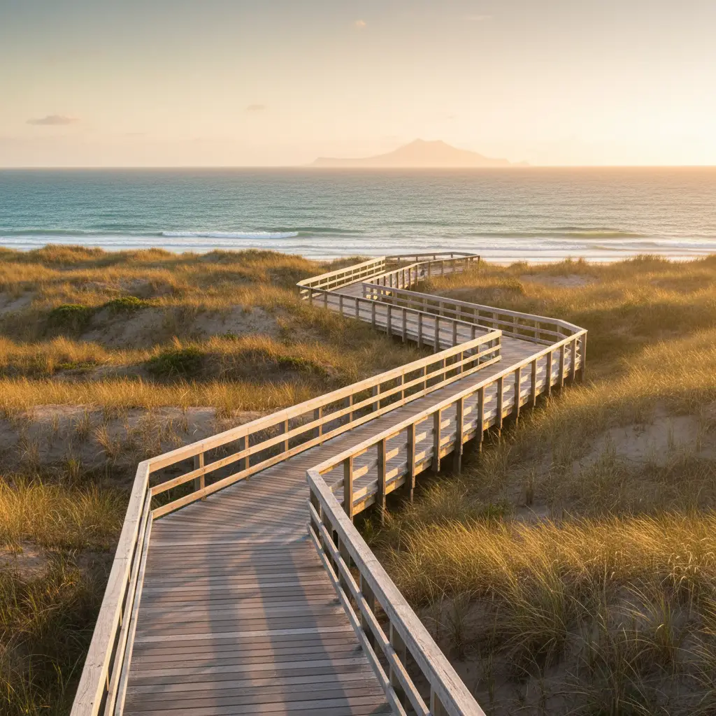 Papamoa Beach accessible wooden boardwalk