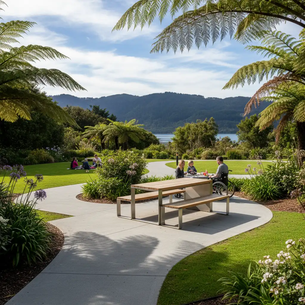 Wheelchair accessible picnic table and rest area
