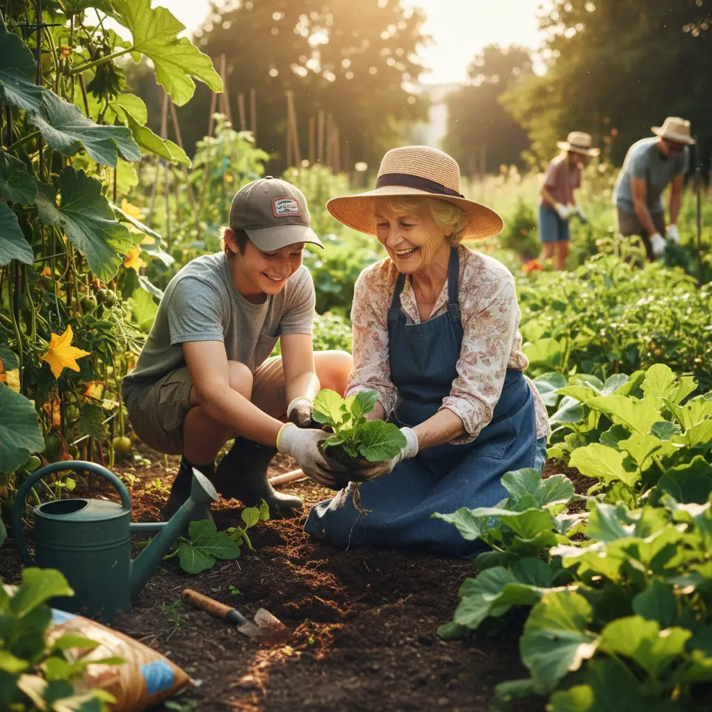 Senior citizen gardening at a community food forest in Kawerau