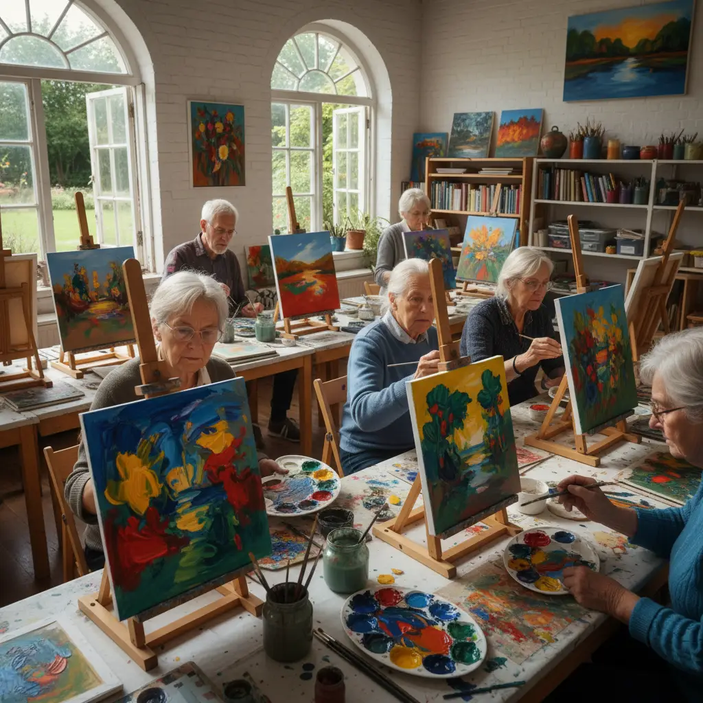 Seniors participating in an art class in Kawerau