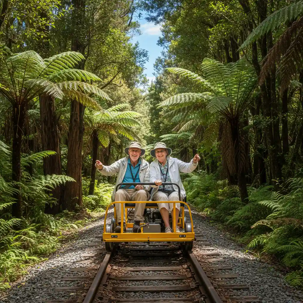 Seniors enjoying the Awakeri Rail Adventures