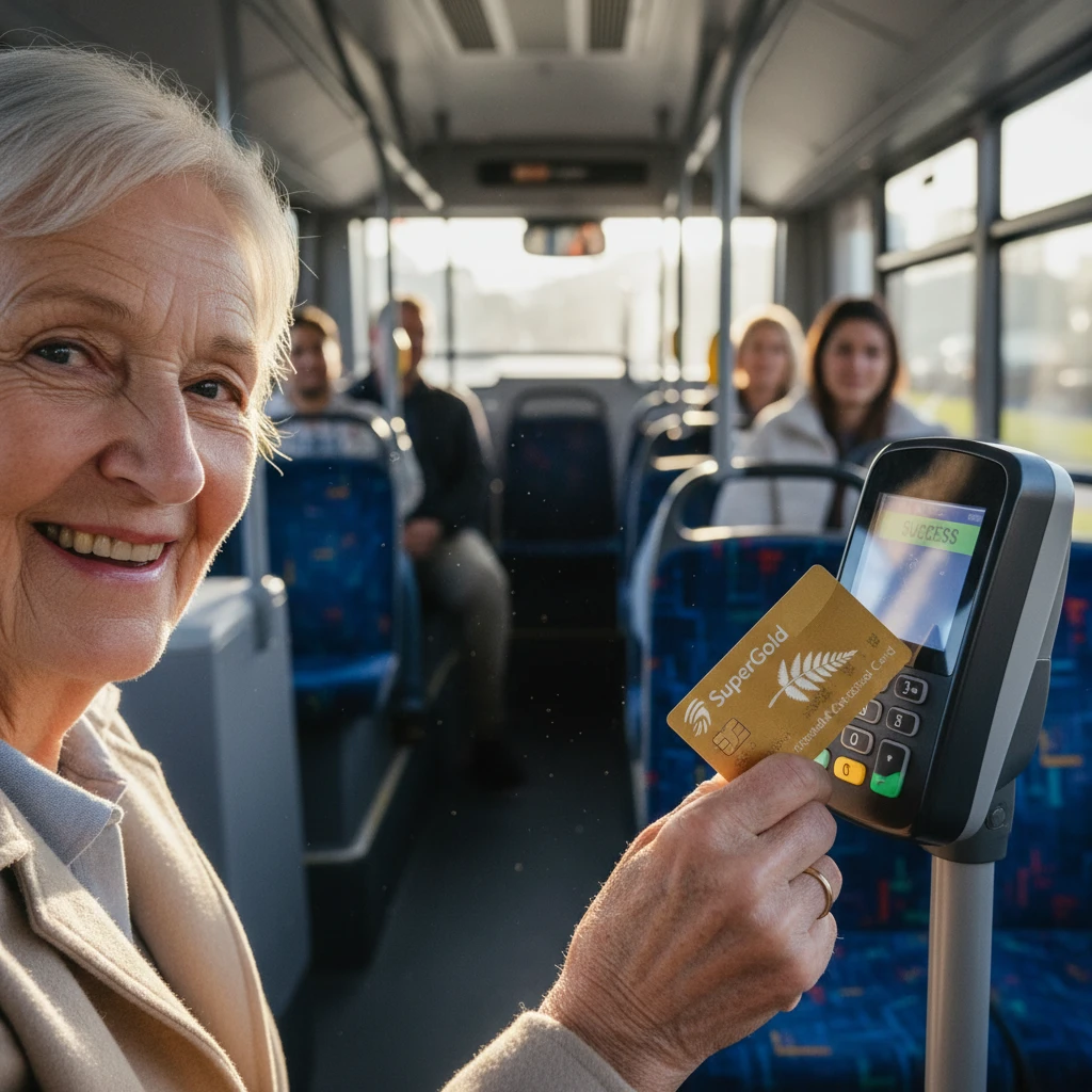 Senior citizen using SuperGold card on Bay of Plenty bus