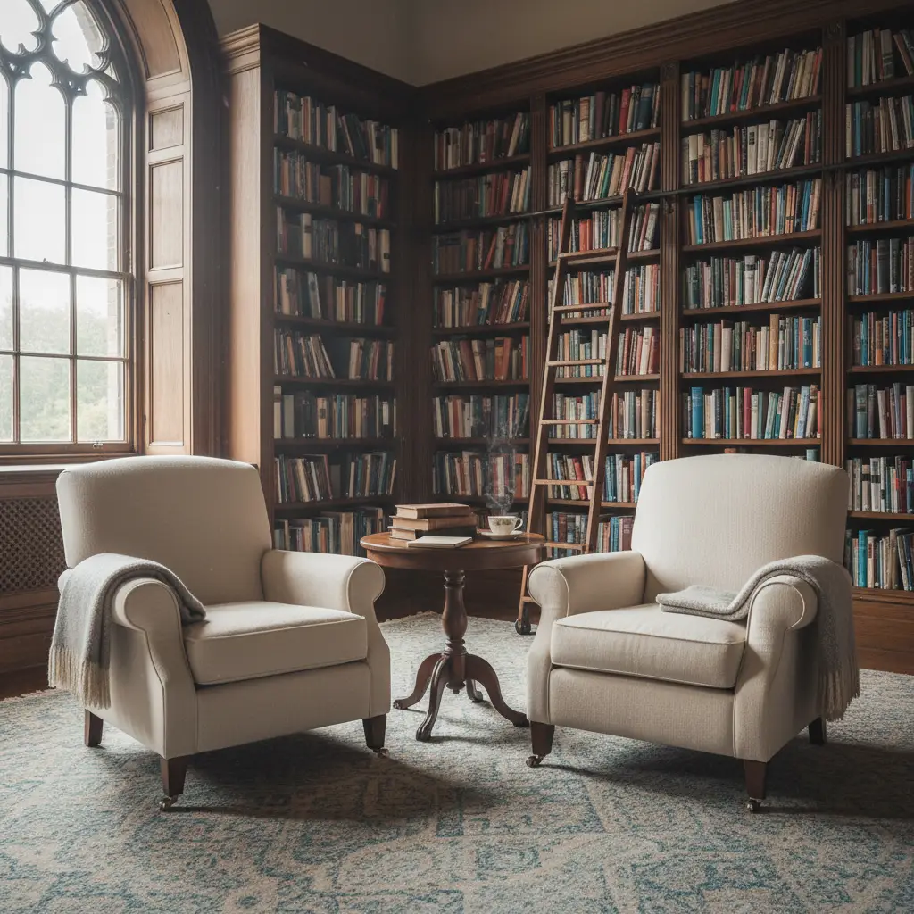 Quiet reading nook with comfortable seating inside the library