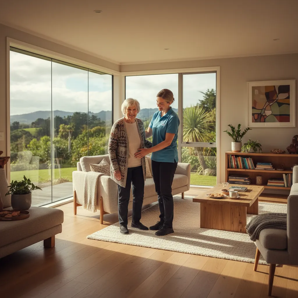 Caregiver providing home support services in a Kawerau home