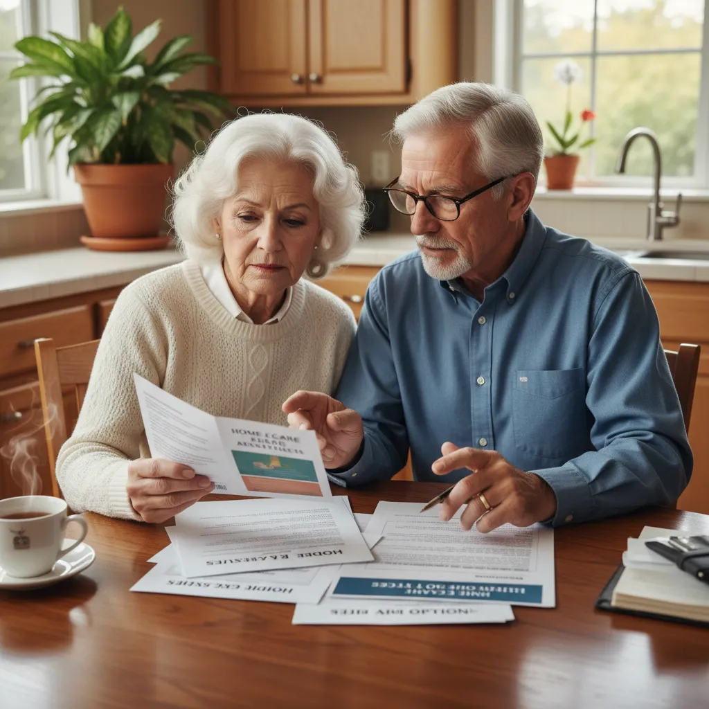 Couple discussing funding options for home support services