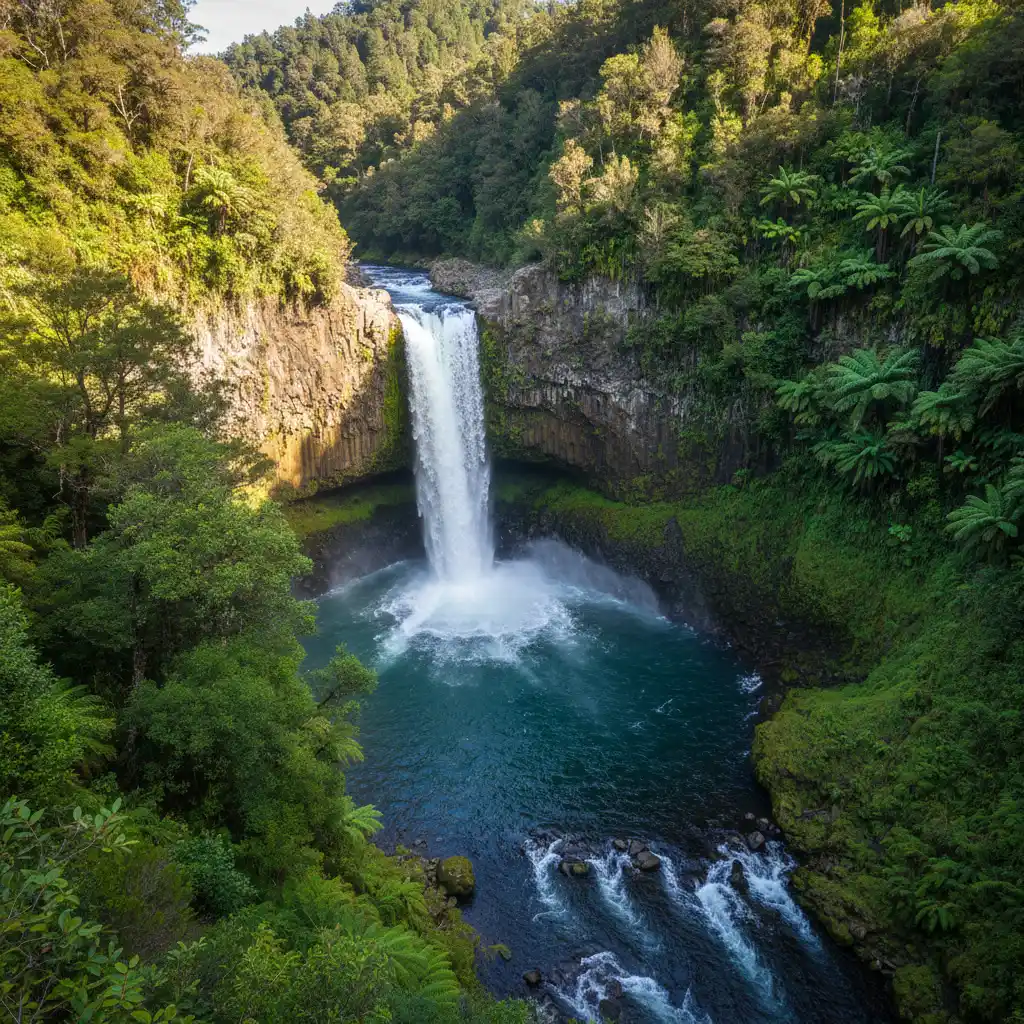 The spectacular Tarawera Falls, accessible via permit from Kawerau i-SITE