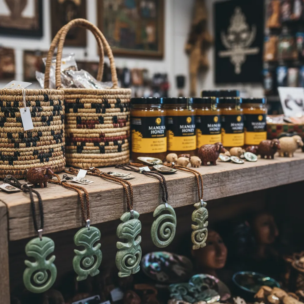 Display of local crafts and souvenirs available at the Kawerau Information Centre