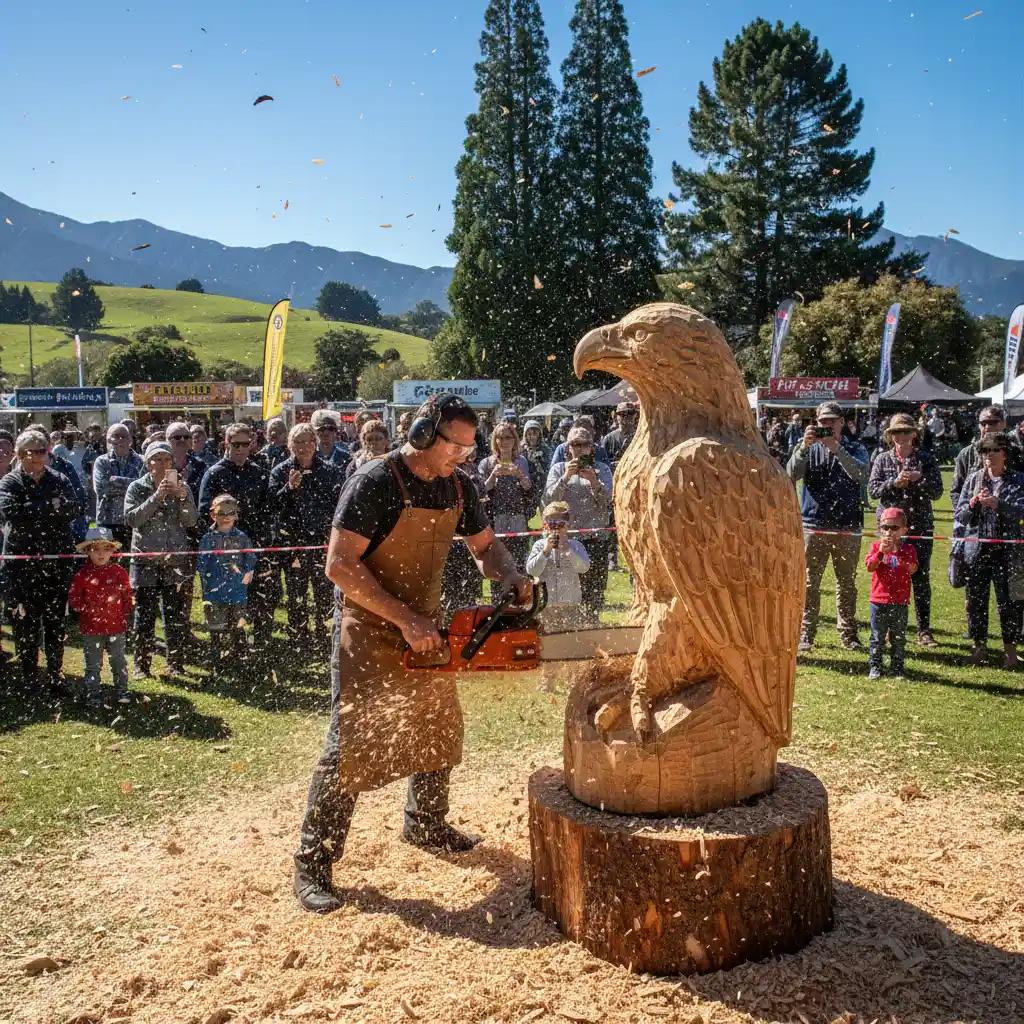 Chainsaw carving artist at Kawerau Woodfest