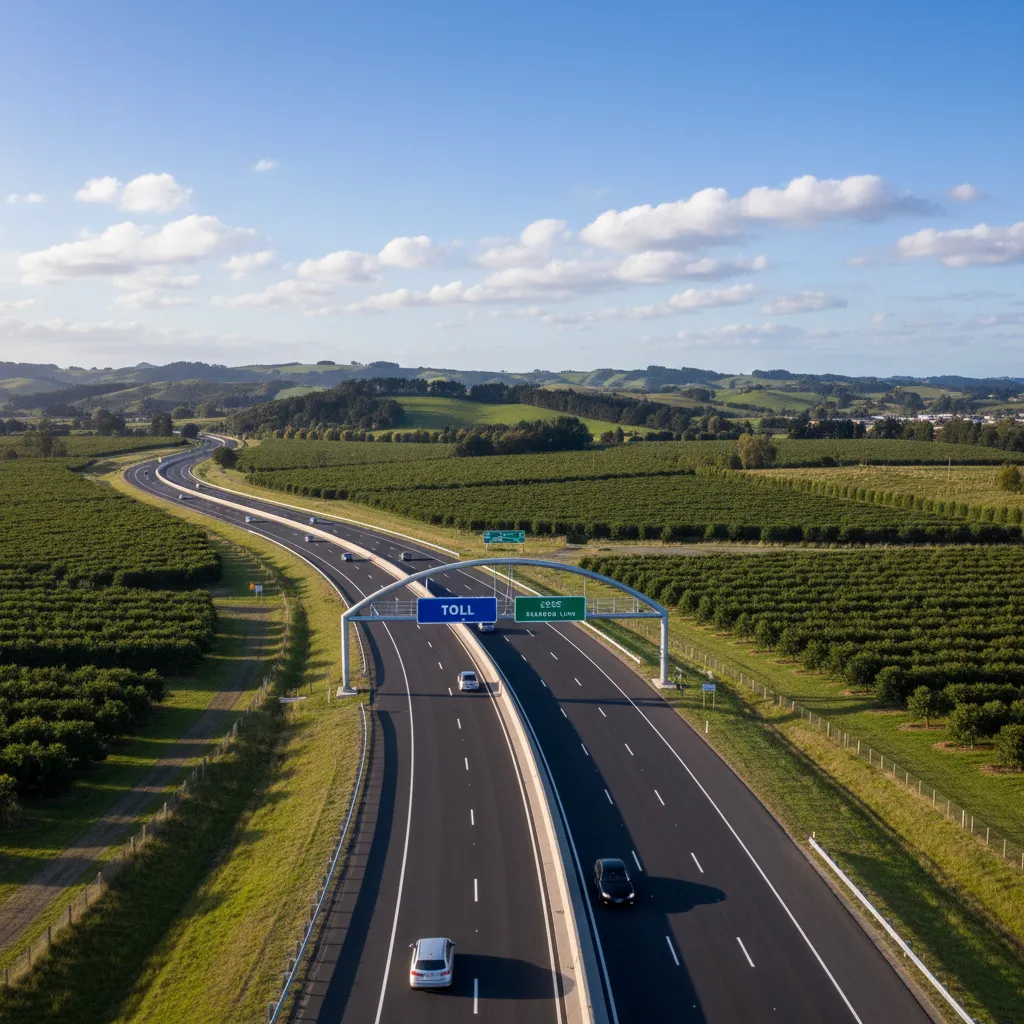 Driving the Tauranga Eastern Link toll road towards the Eastern Bay of Plenty