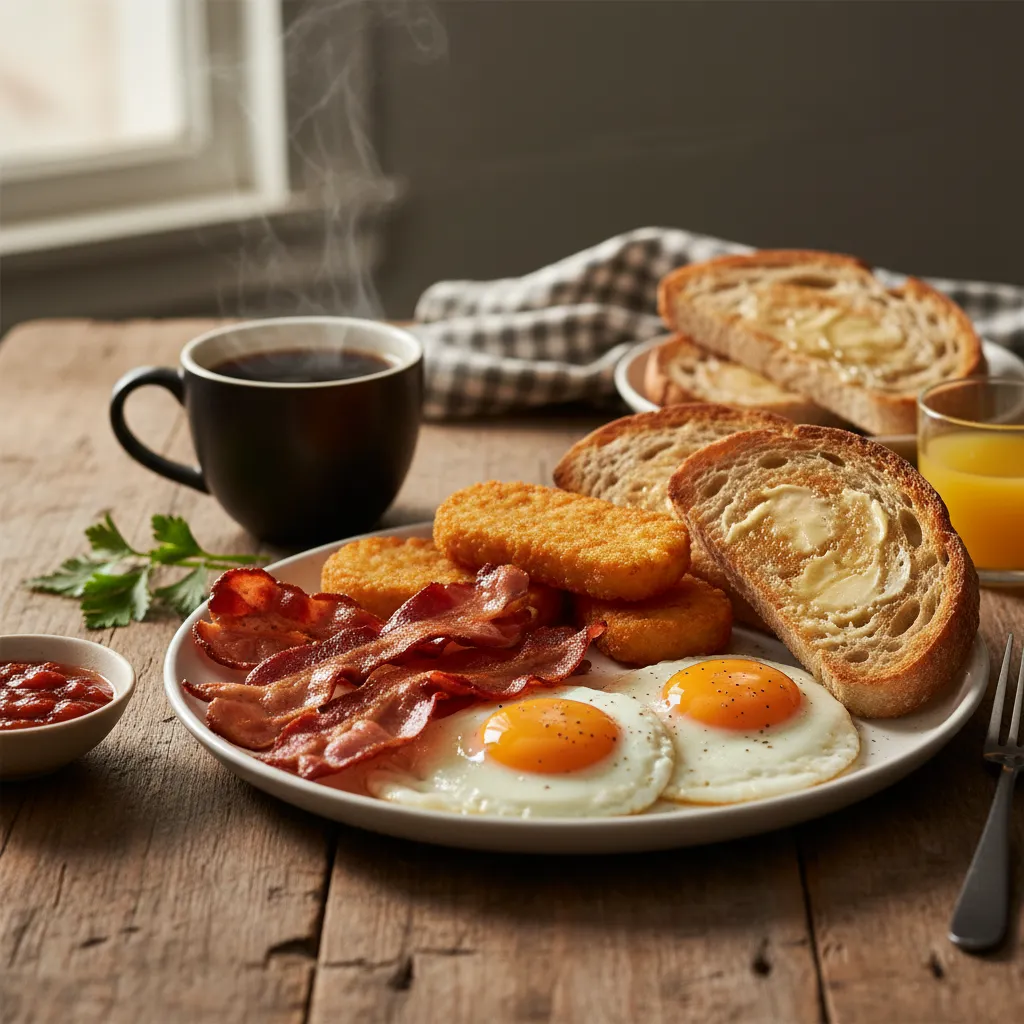 Traditional hearty breakfast spread at a Kawerau cafe