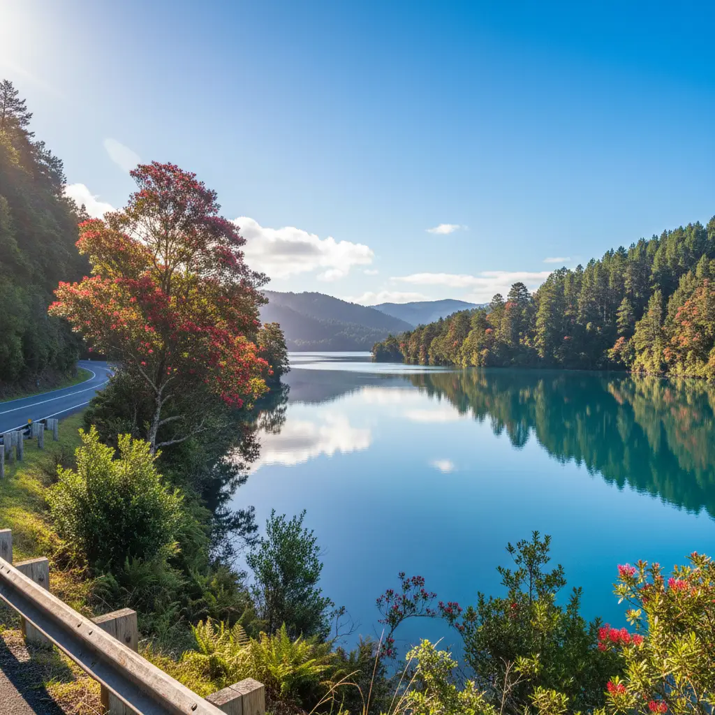 Scenic view of Lake Rotoiti on the drive to Kawerau