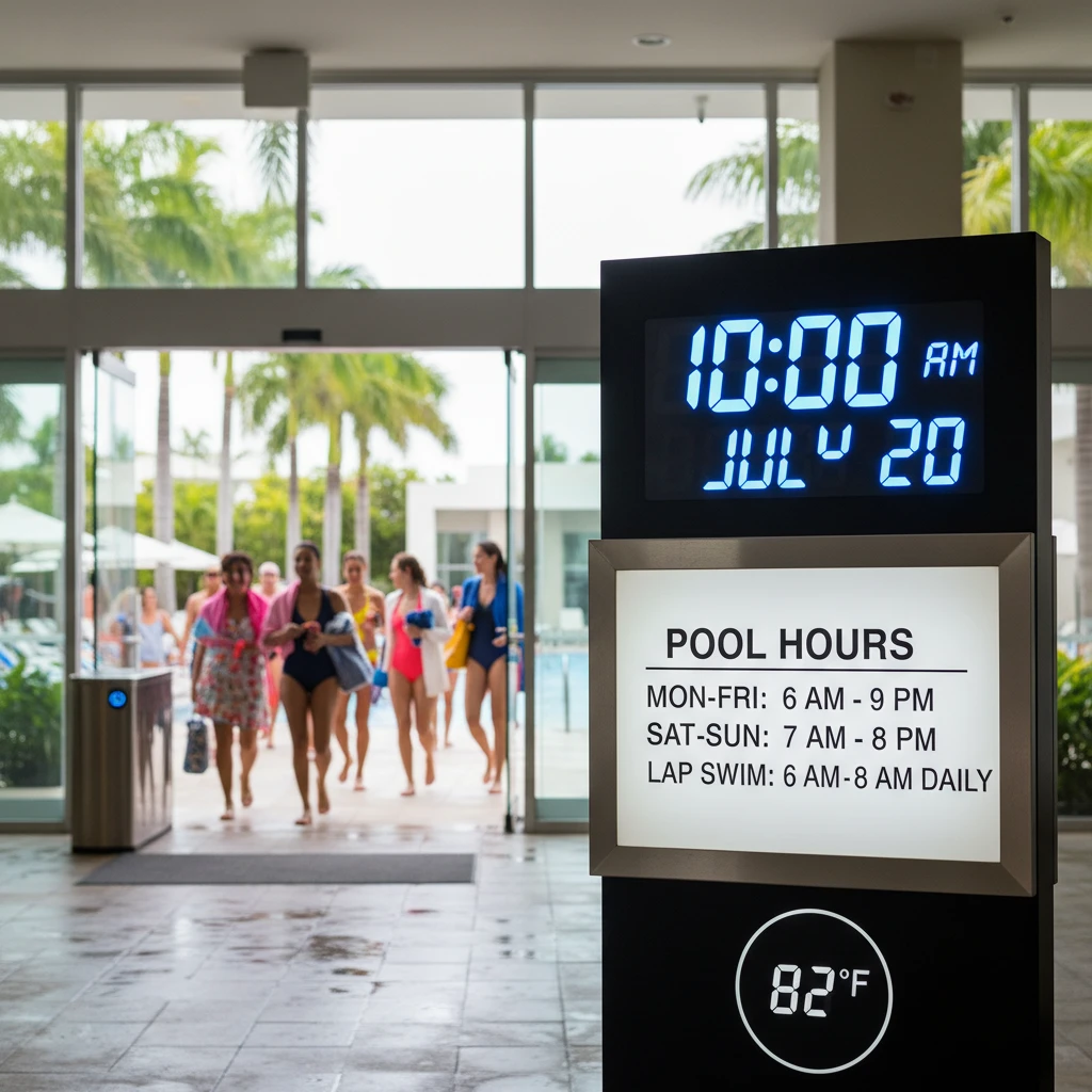 Entrance signage showing opening hours for Kawerau hot pools