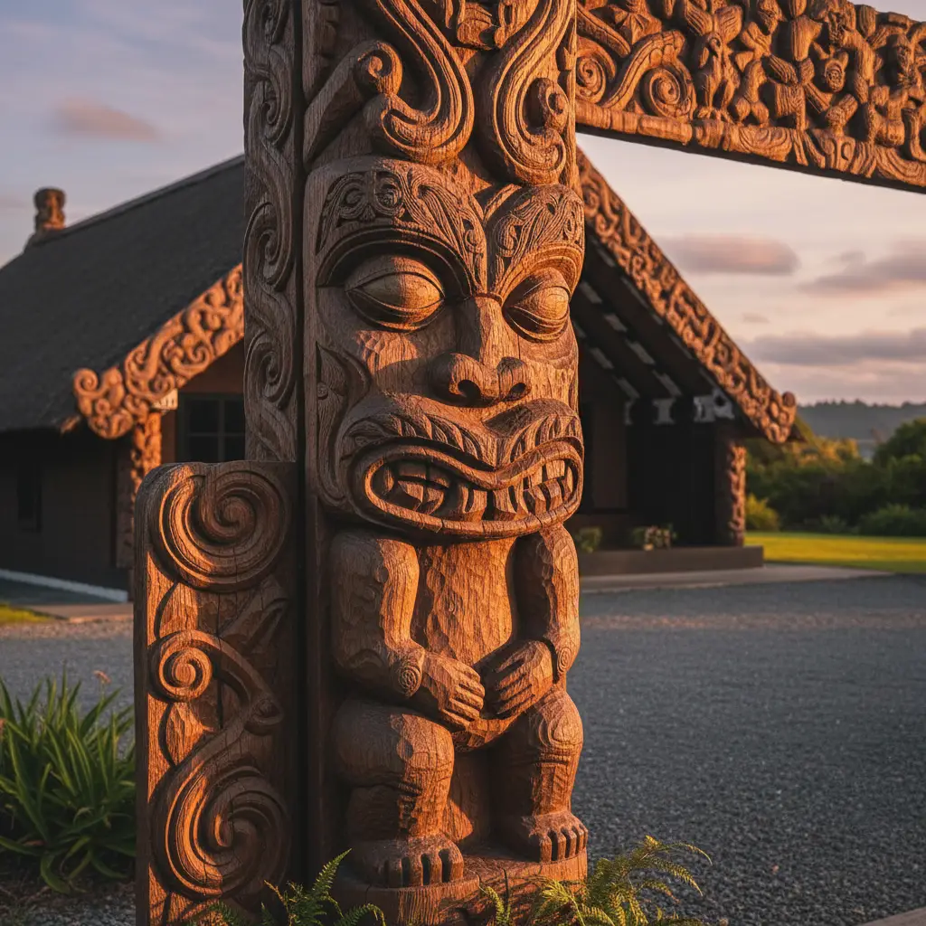 Maori wood carving details in Kawerau
