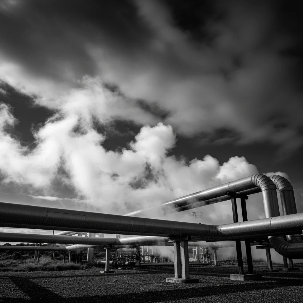 Industrial chic photography of geothermal steam pipes in Kawerau