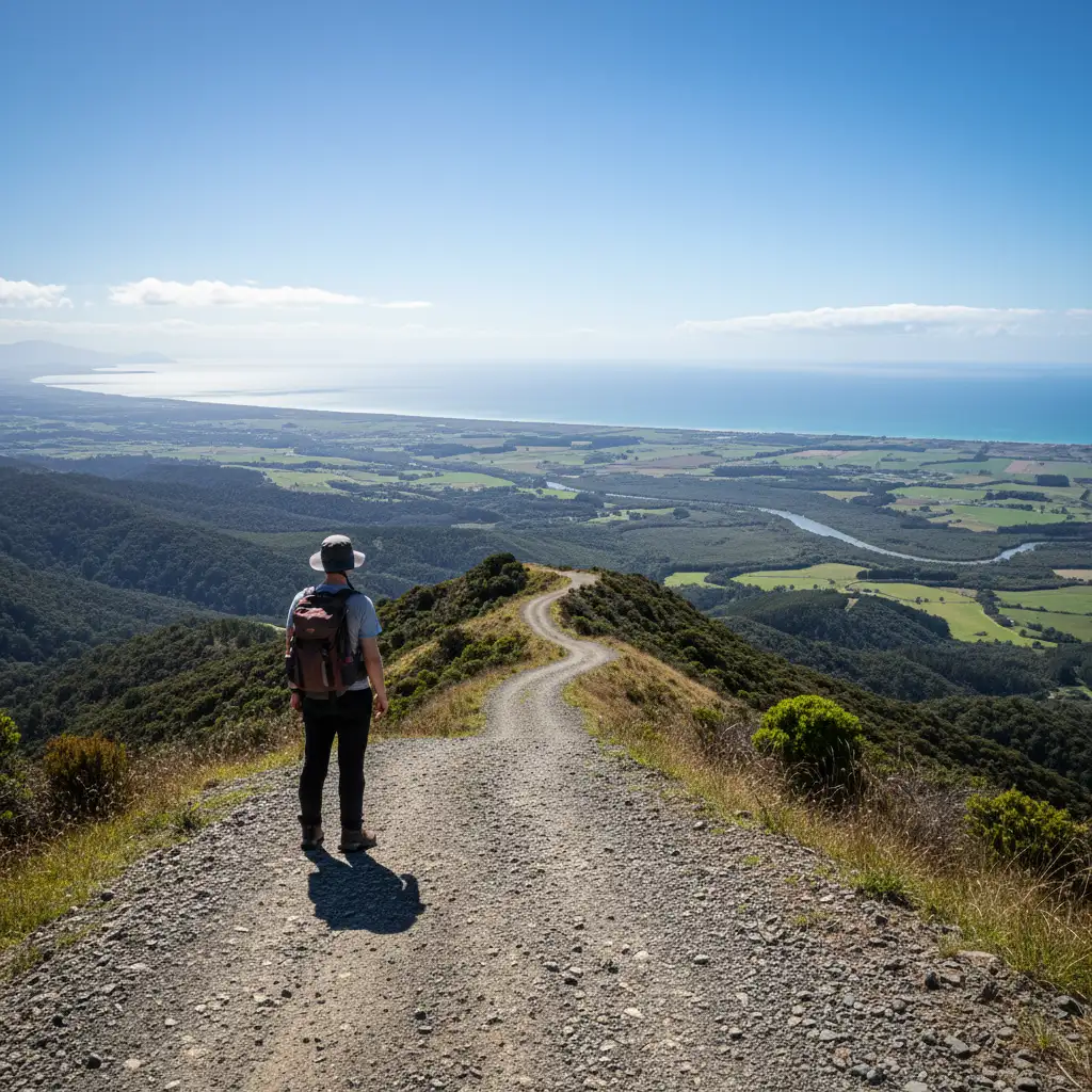 Hiker looking out from the steep ascent of Mt Putauaki