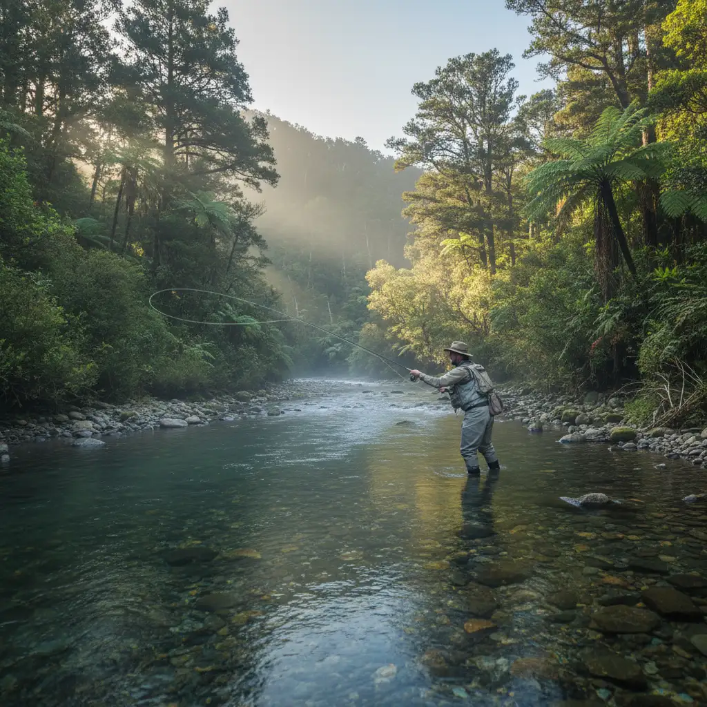 Fly fishing in the upper Tarawera River near Kawerau