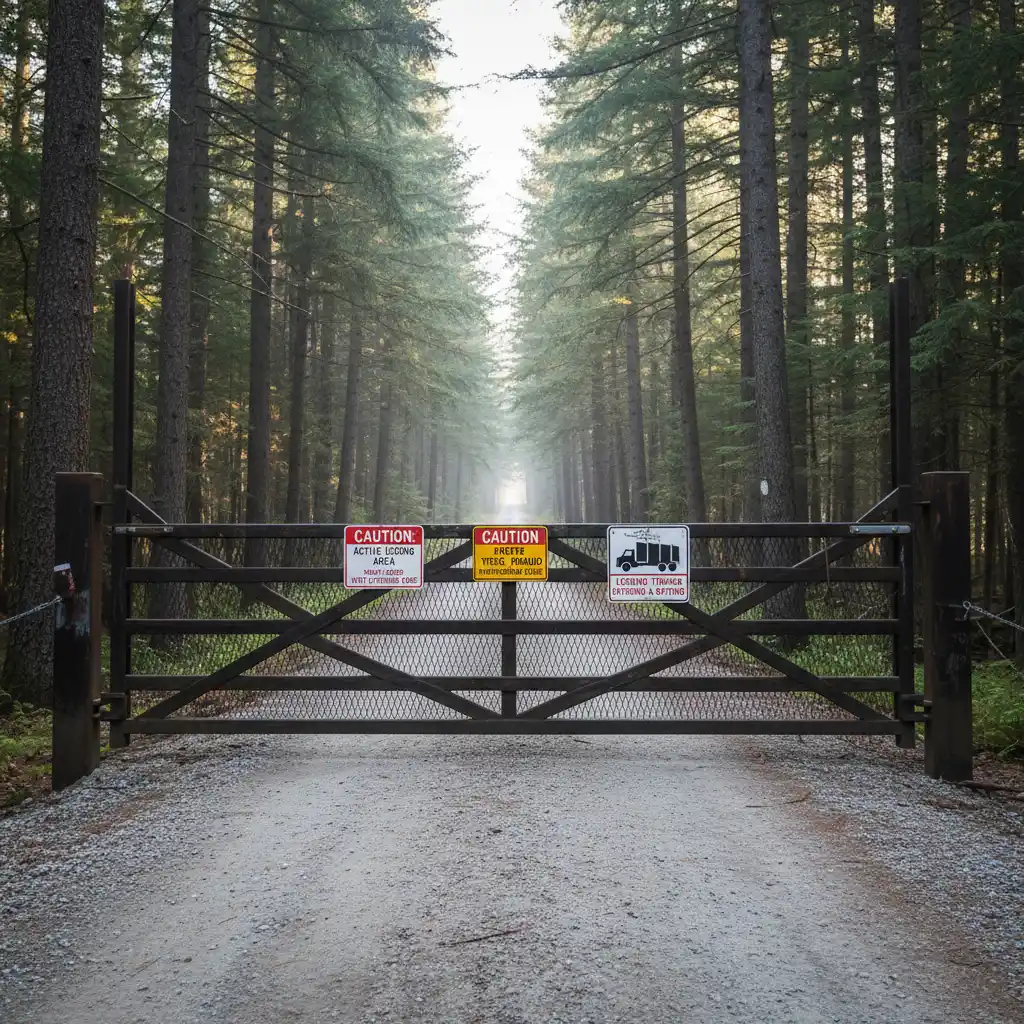 Security gate entrance to Tarawera Forest on River Road