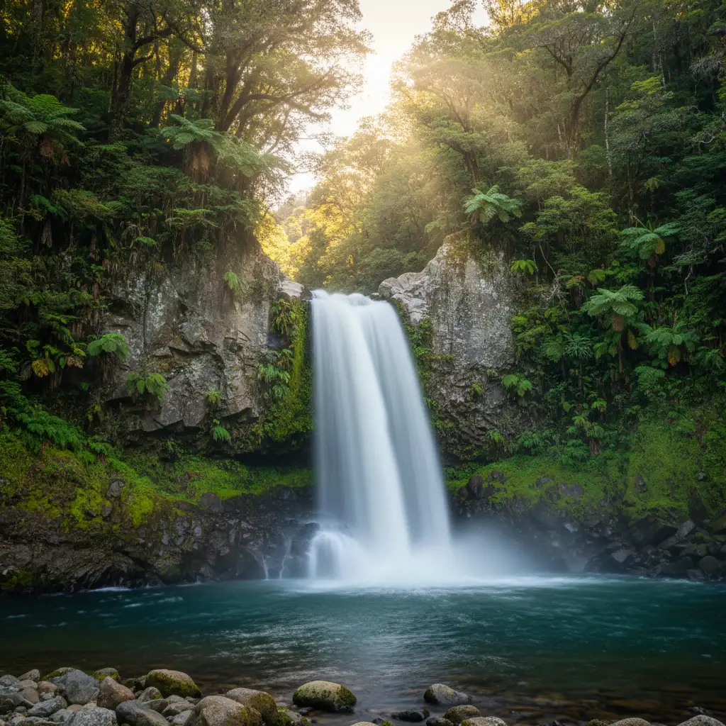Tarawera Falls bursting from the cliff face in Kawerau