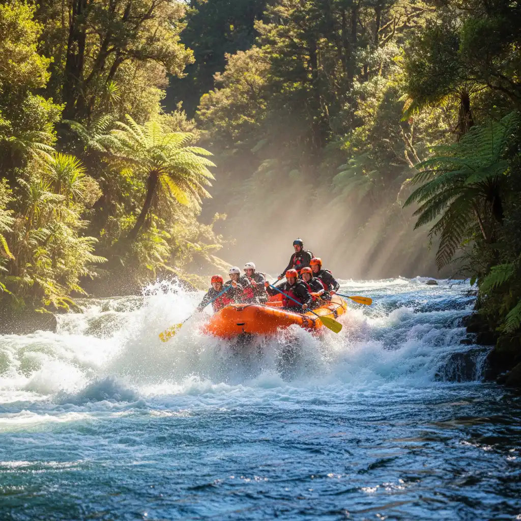 Rafting team navigating rapids on the Tarawera River