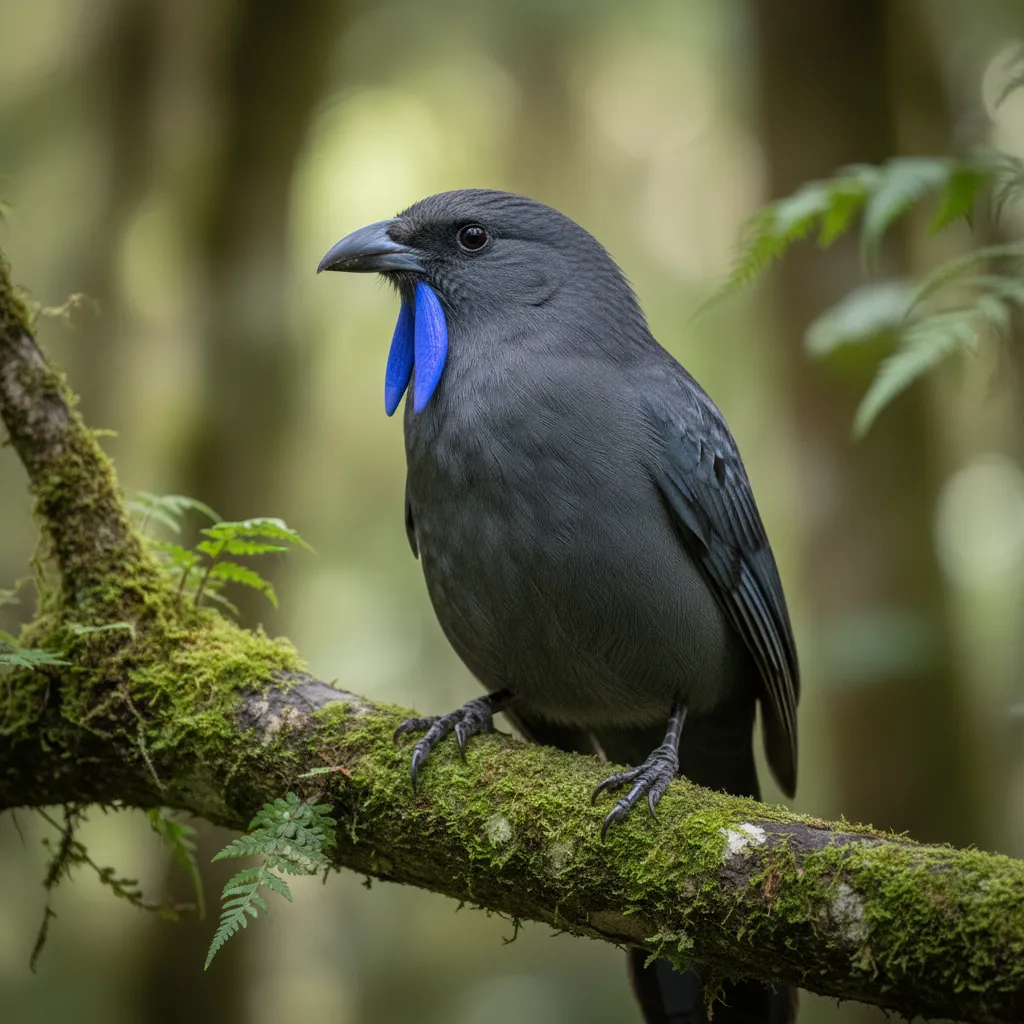 North Island Kōkako perched in Tarawera Forest