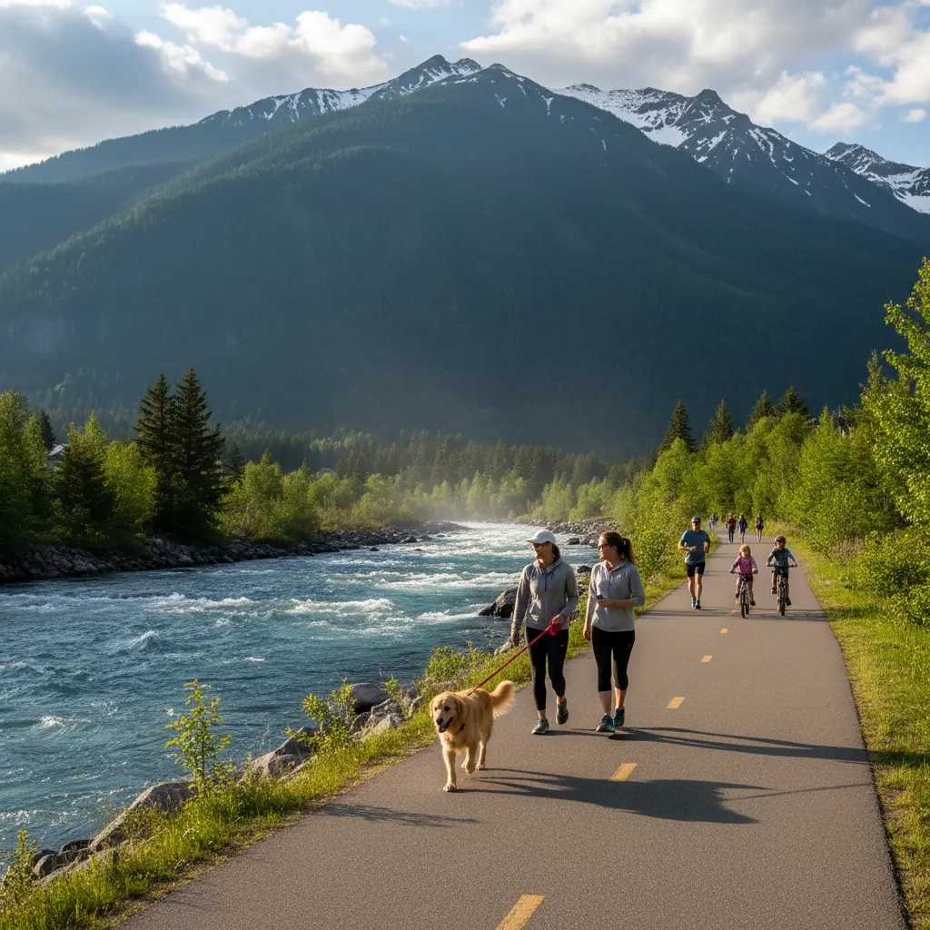 Tarawera River walking path with Mt Putauaki in background