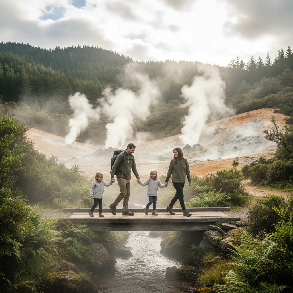 Family walking in Stoneham Park Kawerau