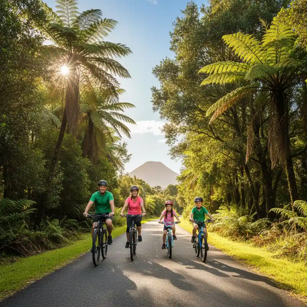 Family cycling in Kawerau promoting sustainable transport