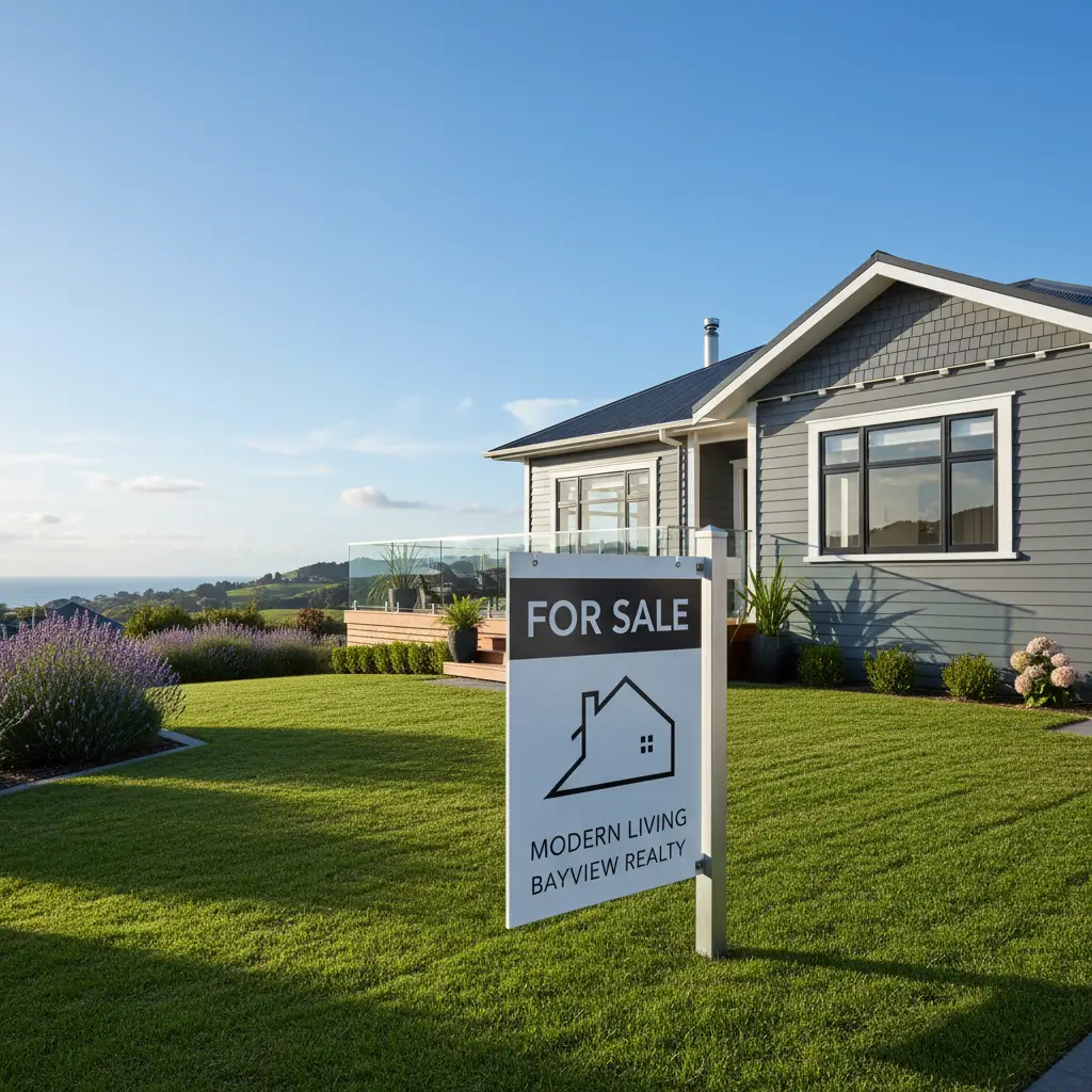 Real estate for sale sign outside a Kawerau home