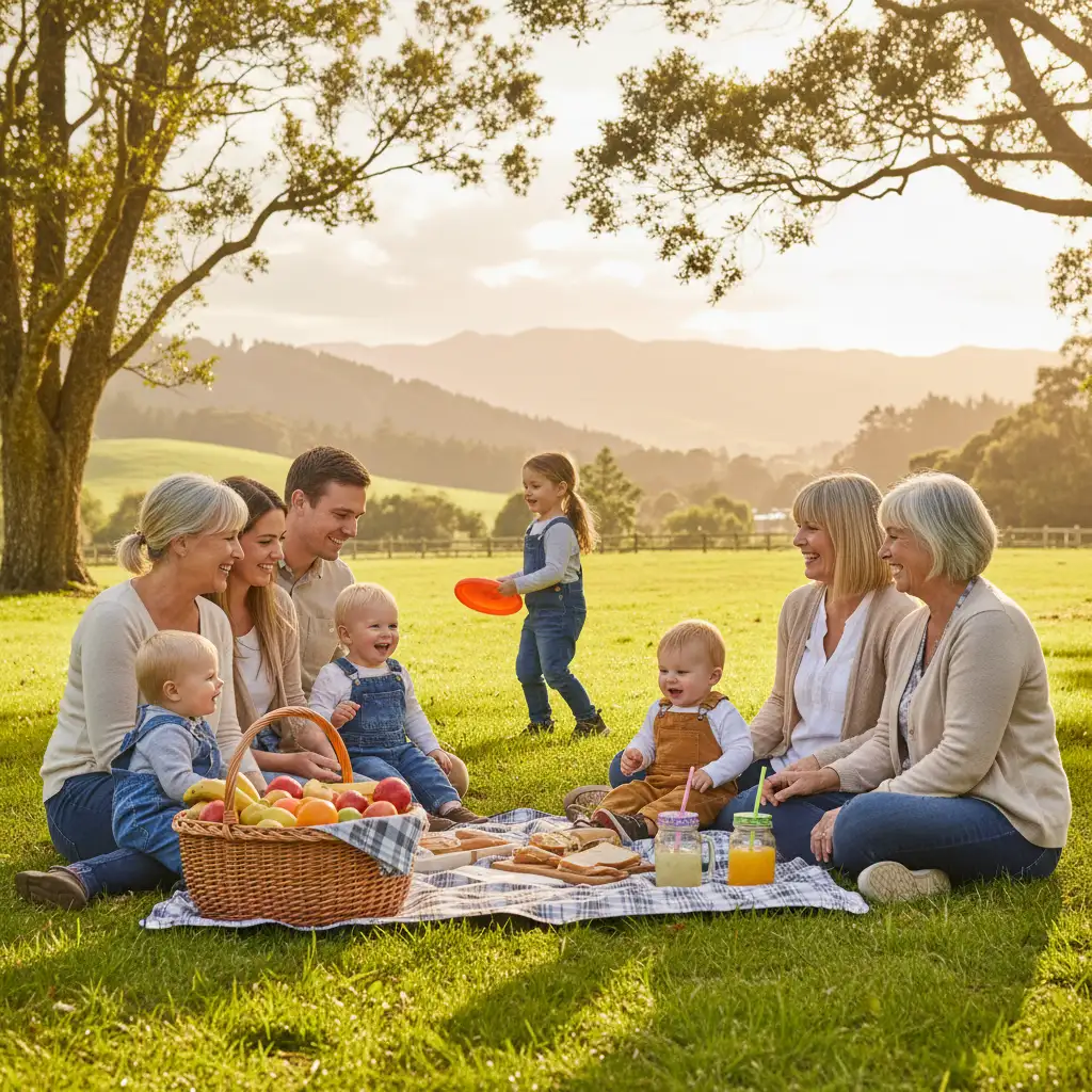 Multi-generational family gathering in Kawerau park